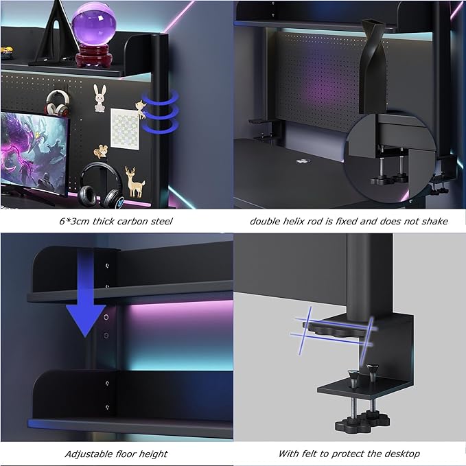 Clamp On Desk Organizer Shelf, BLACK Desk Extender Pegboard Workstation,Computer Desk Accessories for Office, Privacy Panel for Gaming Desk,23.6/31.4/39.3in Desktop Shelving System (, 80cm/31.4in)