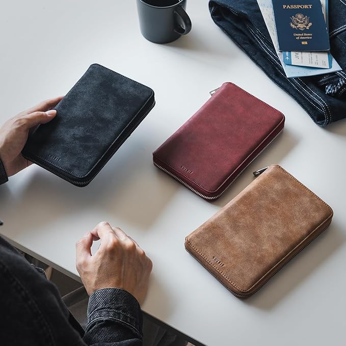 VULKIT Passport Holder for Travel Family, Multiple Travel Document Holder Wallet for a Family of 3-4, RFID Blocking Passport Bag, Document Organizer Pouch for Credit Cards, ID, Sim Card, Cash, Coins