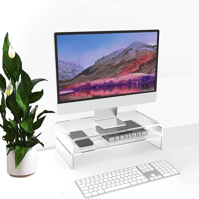 Acrylic Monitor Stand, 2 Tier Computer Monitor Stand Riserï¼?6 inch Acrylic Computer Monitor Stand Riser for iMac, PC, Desktop, Laptop, TV Screen with Extra Storage Space Home Office
