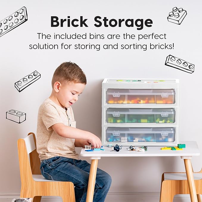 IRIS USA Fits 12" x 12" Paper, 3-Tier Desk Top Storage Unit with Organizer Top, for Office Art & Craft Supplies, Pens Pencils Sticky Notes Paper Clips, 3 Clear Cases w/ Built in Handle - White/Clear