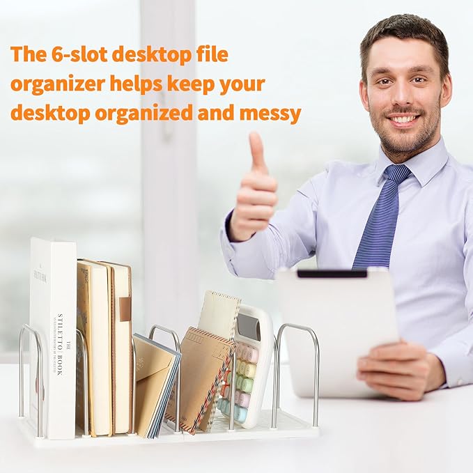 LETURE Mail File Holder, Detachable Desktop Organizer for Letter Bill Notebook Book Mail File Pad, Adjustable Desk Divider Sorter for Office Home School Dormitory (White)