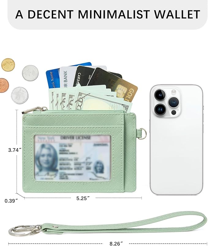 BOSTANTEN Small Wallet For Women RFID Leather Credit Card Holder Slim Wristlet Keychain Wallet With Zipper Pocket, Mint Green Checkered