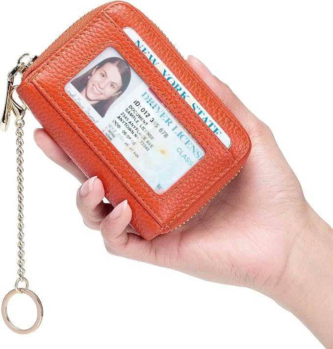 imeetu RFID Credit Card Holder, Small Leather Zipper Card Case Wallet for Women
