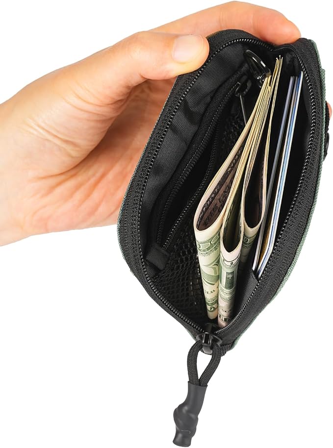 Coin Purse for Men, RFID Blocking 500D Nylon Small Wallet with Key Clip, Slim Front Pocket Card Holder, Zipper Coin Pouch & ID Window Organizer for Cards, Cash