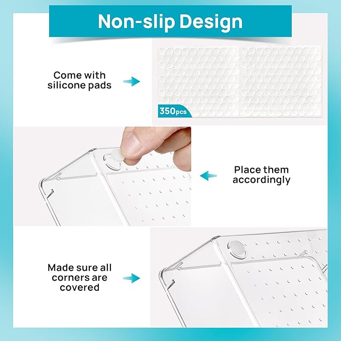 Vtopmart 72 PCS Clear Plastic Drawer Organizers Set, 4-Size Versatile Bathroom and Vanity Organizer Trays, Non-Slip Storage Containers for Makeup, Jewelries, Bedroom,Kitchen Utensils and Office