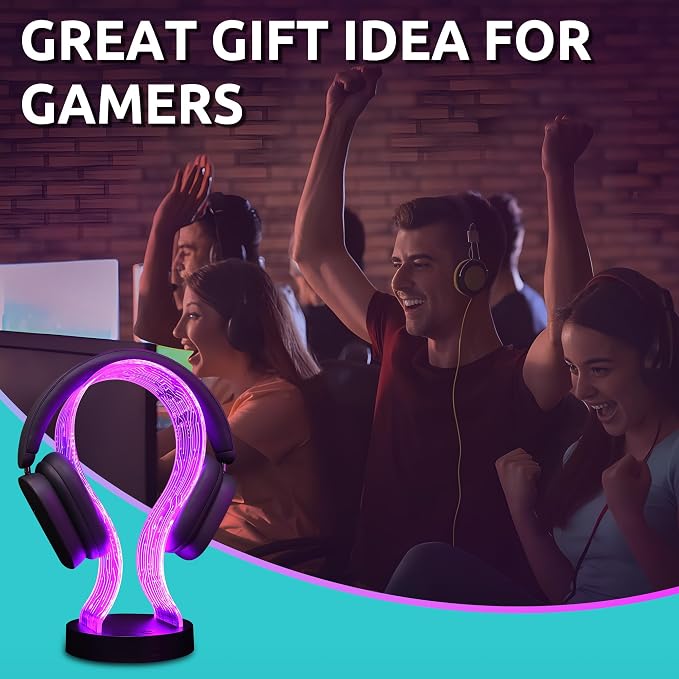 Lampeez Light Up Headphone Stand, Acrylic Desk Accessory Headset Holder with PCB Pattern and 16 Color LED Lights, 1 USB and 1 Type-C Charging Ports, for Gamers Music Lovers Boys Men