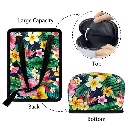 Biyejit Tropical Hibiscus Car Garbage Can Leak-Proof Car Trash Can with Lid and Storage Pockets, Automotive Trash Bin for Men and Women, Cars Interior Accessories
