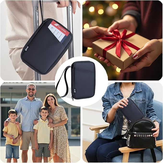 family passport holder for 4 multiple passport bag passport wallet for travel passport cover rfid blocking for women waterproof wallet with zipper passport case for men (solid black)