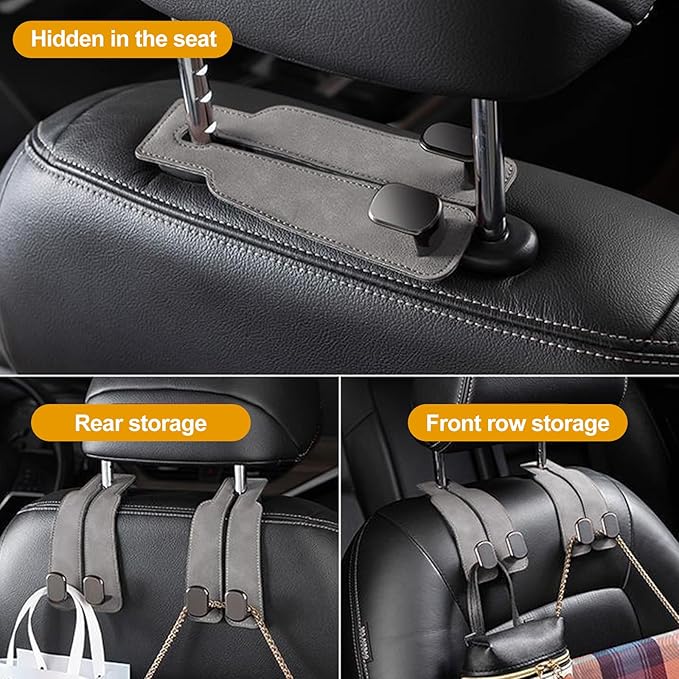 Car Purse Hook Purse Hook for Car Seats Headrest Car Seat Hooks,Heavy Duty Vehicle Organizer for Handbags, Groceries, Purses, Keep Car Tidy (Gray, 4 Pack)