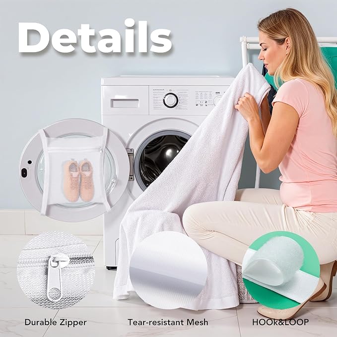 Shoe Dryer Bag, Mingting Large Wash Dry Net Bag 15.7x15.7 Inch for Sneaker Shoes Laundry Dryer Bags with Zipper and Strap for Most Dryers Door,White(1 Pack)