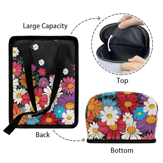 Biyejit Colorful Daisy Car Trash Can with Lid Hanging Car Trash Bag Leak-Proof Portable Car Garbage Bin Car Accessories Interior Car Organizer Bag
