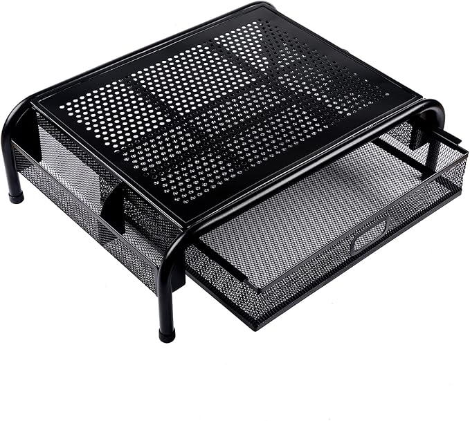 Mr. Pen- Metal Mesh Monitor Stand With Drawer, Computer Stand for Desk With Storage, Desktop Riser