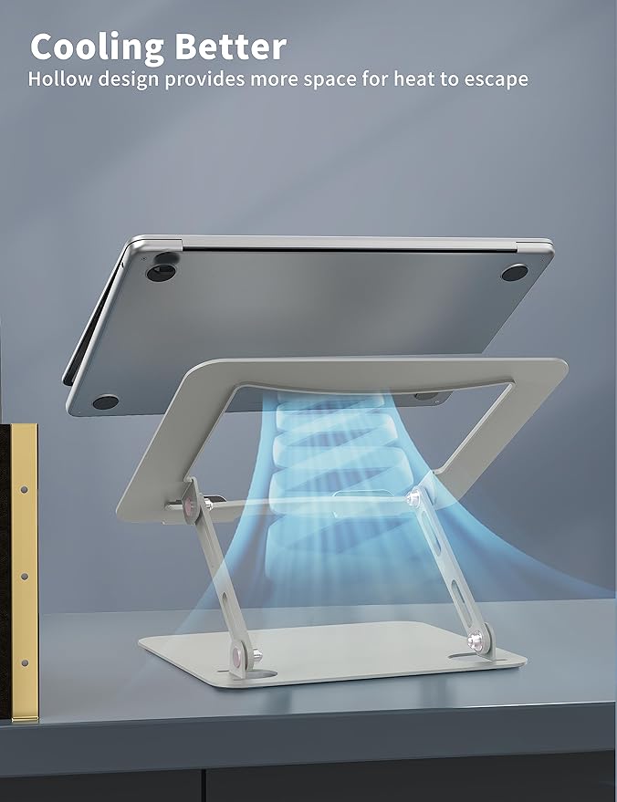 SOUNDANCE Laptop Stand for Desk, Portable Adjustable Laptop Riser, Ergonomic Design Computer Holder, Metal Laptop Mount Elevator Compatible with 10 to 15.6 Inches PC Computer, Light Grey