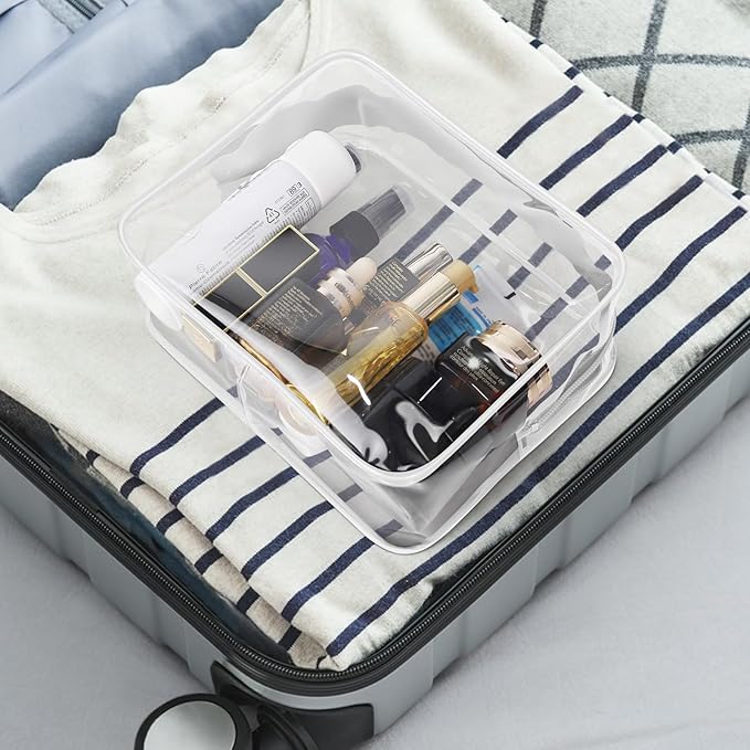 Wedama TSA Approved Toiletry Bag, Cosmetic Bags 2 Pack with Zipper Carry on Airline Airport Travel Accessories, PVC Makeup Bags for Travel, Clear Toiletry Bags for Women and Men-White