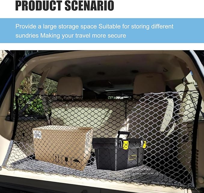 MLY Car Cargo Net, Trunk Net Stretchable Storage Mesh with Secure Hooks, Adjustable Storage Mesh, Universal Trunk Cargo Net for SUV, Sedan (43.3x15.8 Inch)
