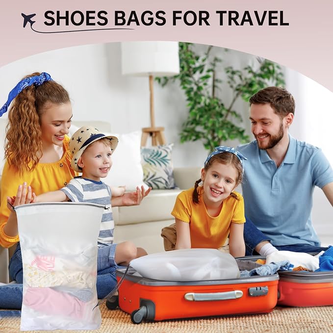 20 Pack Shoe Bags for Travel, 11.8" x 15.7" Waterproof Travel Shoe Bags for Packing, Large Clear Shoe Organizers Pouch with Rope, Portable Drawstring Shoes Storage Bag for Men & Women