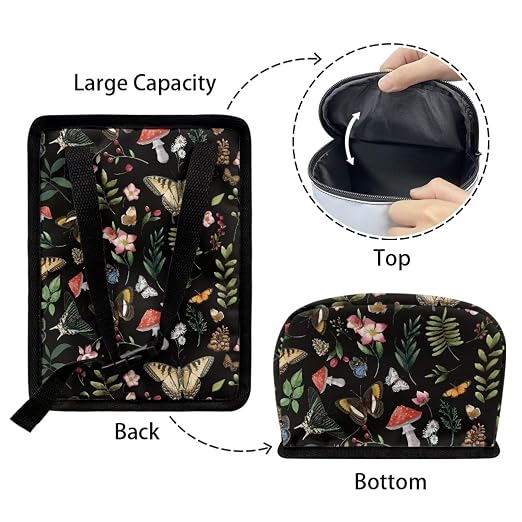 Talayituse Mushroom Butterfly Flower Print Car Trash Bin, Large Size Auto Trash Can Adjustable Portable Garbage Can with Lid, Vehicle Hanging Bag for Headrest Front Back Seat