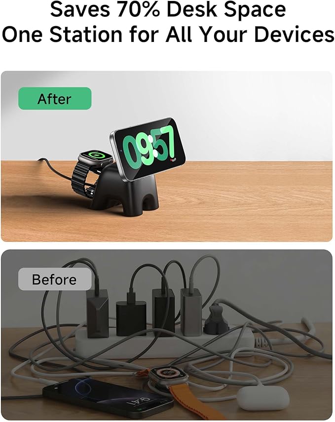2026 Magnetic Wireless Charging Station, 15W Ultra-Fast Charger Stand for iPhone 17 16 15 14 13 12 Pro Max, 5W for Apple Watch&Airpods, 2-in-1 Foldable Charger for Home/Office/Travel(with 30W Adapter)