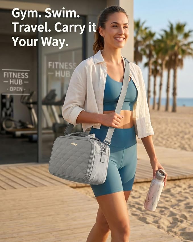 Lightweight Structured Travel Toiletry Bag for Women - Wide-Open Puffer Mini Duffel with Removable Divider, Waterproof Lining, Water-Resistant Exterior, Fits Full-Size Bottles & Shower Essentials