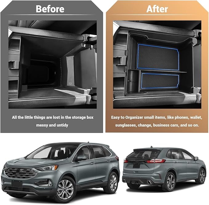 YEE PIN for 2024 Ford Edge Center Console Organizer Tray for 2021-2024 Edge SE/SEL/ST-Line/Titanium/ST Middle Console Organizer Center Console Storage Tray for 2023 Ford Edge Accessories (Blue)