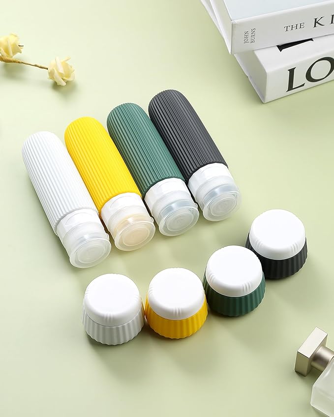 Mrsdry Travel Bottles for Toiletries 8 Pack, TSA Approved 3 oz Travel Containers with Clear Bag, Leak Proof Silicone Squeezable Essentials Jars