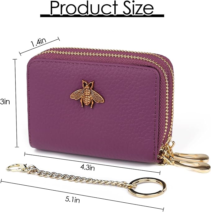 imeetu RFID Credit Card Holder, Small Leather Zipper Card Case Wallet for Women