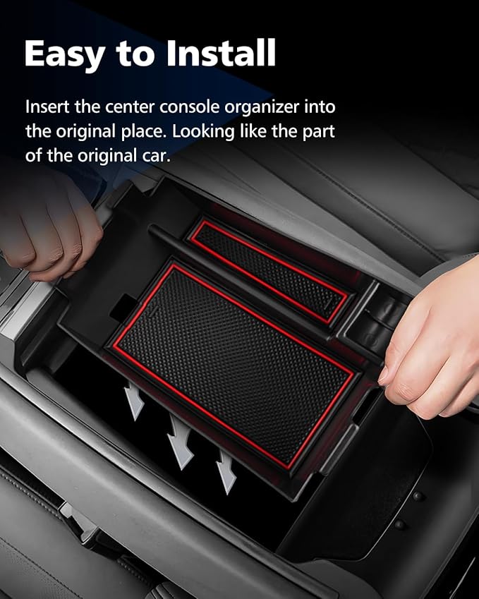 FIILINES Center Console Organizer for BMW X5 X7 2019-2024 / BMW X6 2020-2024, Center Console Tray Secondary Armrest Storage Box ABS Insert Container with Anti-Slip Mats