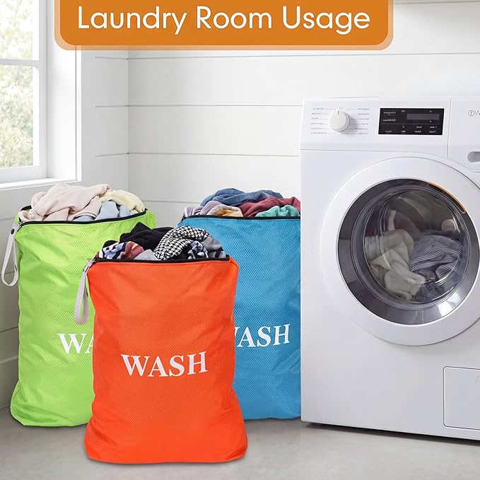 Hsei 4 Pcs Travel Laundry Bags Bulk 22 x 14 Inch Washable Waterproof Wet Dry Bag for Dirty Clothes Gym Foldable Organizer with Zipper Travel Accessories for Swimming Yoga Bathing Suit Workout