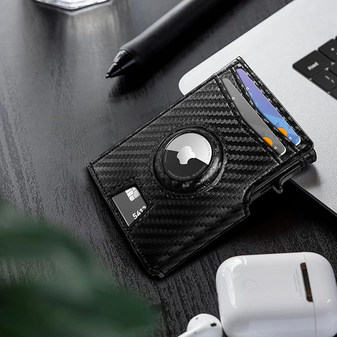 miyozi Airtag Wallet for Men,with Money Clip 10 Cards Metal Case Smart Slim Pop Up Credit Card Holder Flip with Magnetic Closure RFID Blocking wallet with Gift Box