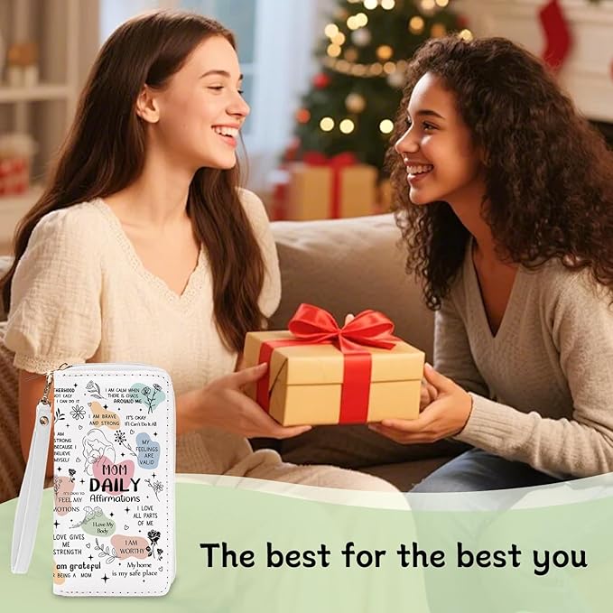 New Mom Affirmation Gifts Womens Wallet - Small Slim PU Leather Wallet for Women with Zipper Coin Purse, Credit Card Holder Wallets, Wristlet Wallets for Female New Mom Pregnant Mother