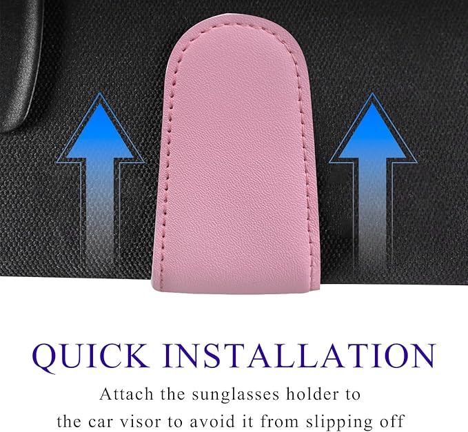 KVAEY Bling Sunglass Holder for Car Visor, Magnetic Leather Visor Clip Glasses Holder with Sparkling Rhinestones, Crystal Visor Ticket Card Clip for Women Girls, Car Accessories (Pink & White)