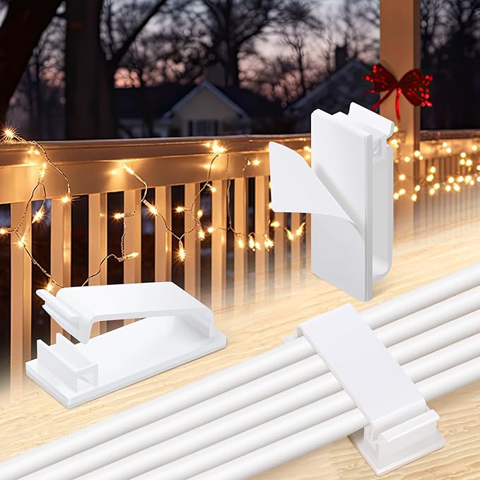 Hicarer 100 Pcs Christmas Light Clips Adhesive Hooks for Outdoor String Cable Wire Clips Adhesive Wire Management Cord Holder for The Wall, Under Desk, Car, Office and Home (x-Large, White)