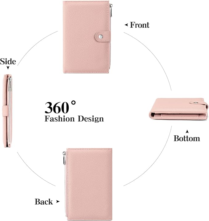 RNIEGA Passport Holder for Women Leather Passport Wallet for Travel RFID Blocking Passport Wallet Credit Card Holder with Zipper Pocket
