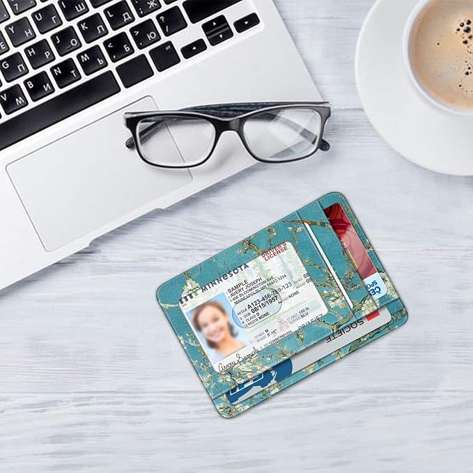 FINTIE Slim Minimalist Front Pocket Wallet, RFID Blocking Credit Card Holder Card Cases with ID Window for Men Women (Blossom)