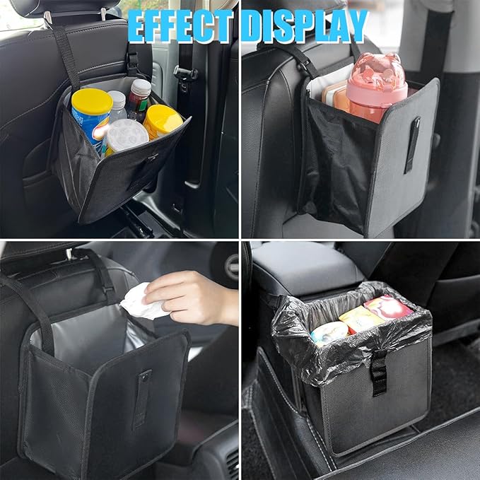 Car Trash Can, Foldable Hanging Multipurpose Vehicle Garbage Bag for Seat Console, Waterproof Collapsible Auto Interior Trash Bin Storage Organizer, Universal for Truck SUV RV (Small)