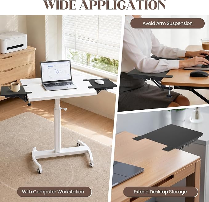Ergonomics Foldable Desk Extender Tray with a Mouse Pad, 9"x9" Elbow Arm Rest with Clamp On Desktop Mount, 90° Foldable Armrest Support for Home and Office Use, Black