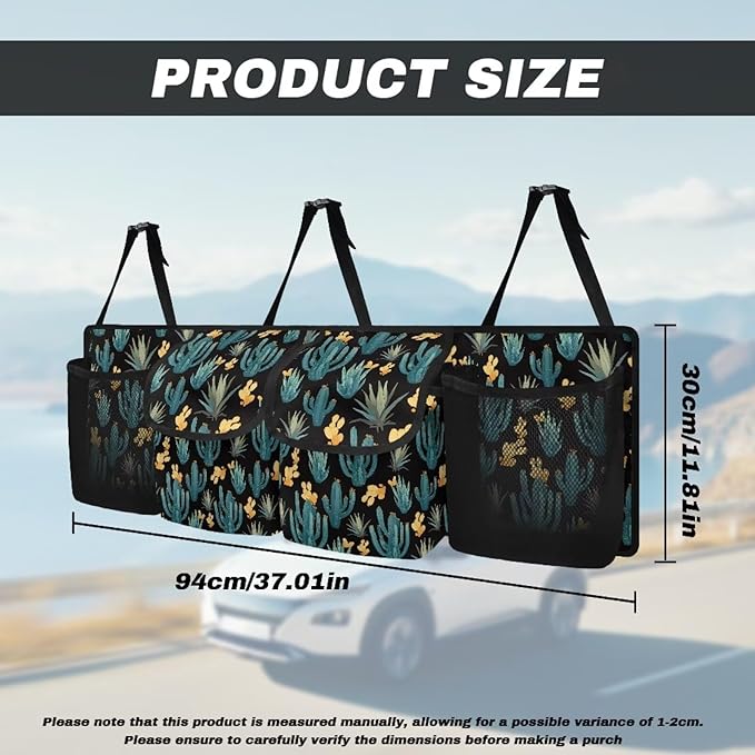 Cactus Car Trunk Organizers,Backseat Hanging Organizer with 4 Large Storage Bag,Waterproof Car Organizer with Lids,Road Trip Adjustable Strap Large Capacity Bag for Car SUV