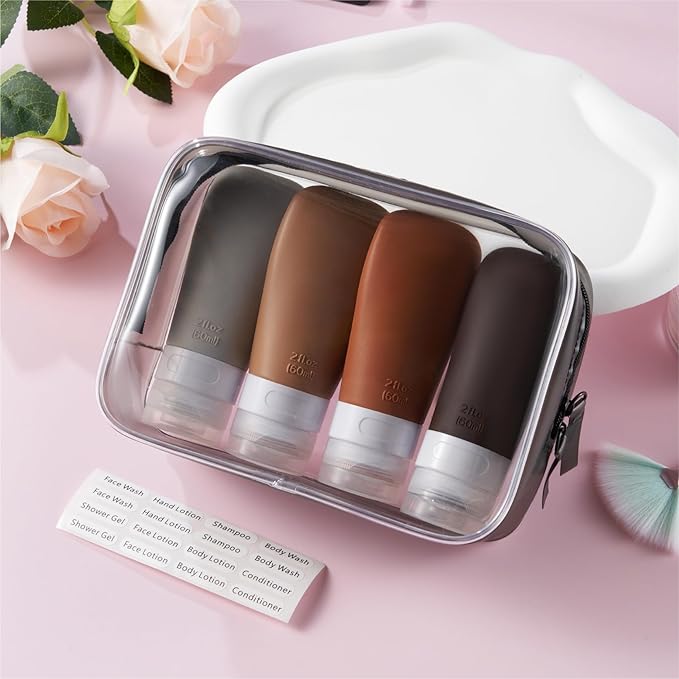 INSFIT Travel Bottles for Toiletries, TSA Approved 3oz Travel Size Containers, BPA Free Leak Proof Squeezable Silicone Tubes for Shampoo Conditioner Lotion Body Wash with Labels