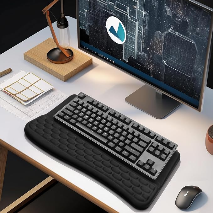 Computer Keyboard Stand Pad with Wrist Rest, Ergonomic Comfy Tilted Keyboard Holder, Keyboard Tray Support for Office Home (02-Black)