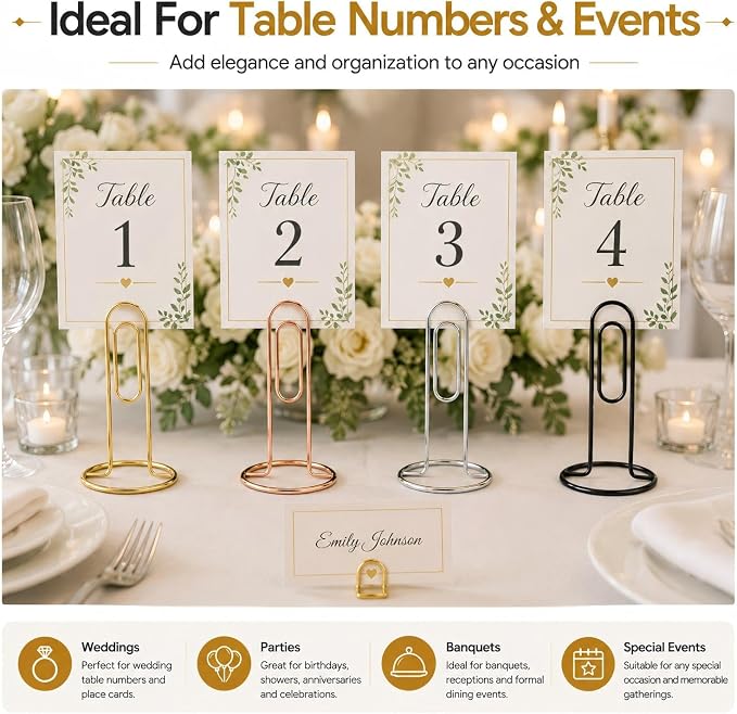 5.2 Inch Desktop Memo Holder, 4 Pack Jumbo Metal Desk Paper Clip Organizer for Office Table, Place Card, Bills, Photos, Table Numbers, Multi-Purpose Document Stand Accessory