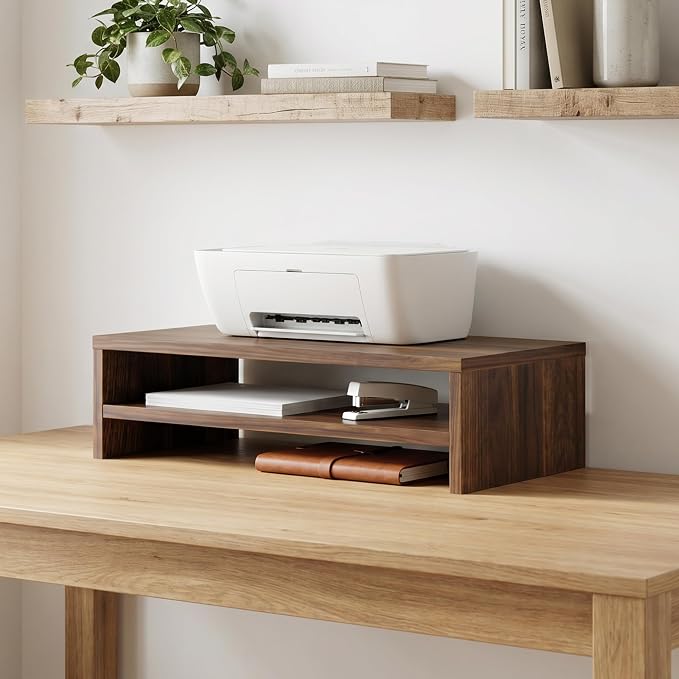 FITUEYES Monitor Stand - 2 Tier Computer Monitor Riser with 21.3 Inch Shelf, Wood Desktop Stand for Laptop Computer Screen, Desk Organization, Office Supplies