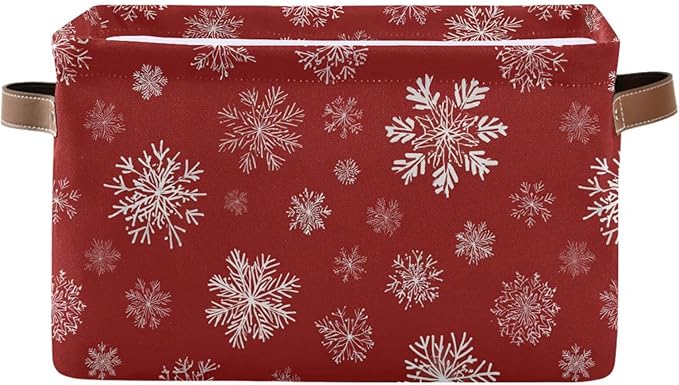 Aslsiy Storage Basket Christmas Snowflakes with Red Nursery Bins Baby Canvas Box Clothes Shelf Basket Laundry Hampers 1 Pcs