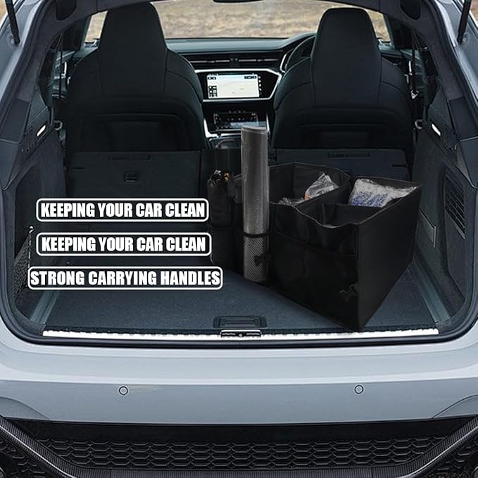 GLSOWEE Trunk Organizer for Car - Collapsible Car Storage Organizer with 3 Compartments - Foldable Car Trunk Organizer for SUVs & Sedans - Waterproof Storage Container Box Car Organizer (1PCS)
