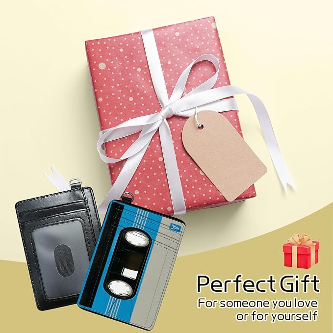 Small Travel Wallets, Blue Cassette Slim Minimalist Front Pocket Wallet with Wristlet, RFID Blocking PU Leather Credit Card Holder with ID Window Change Purse for Men Women
