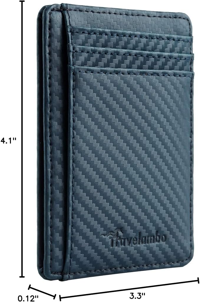 Travelambo Front Pocket Minimalist Leather Slim Wallet RFID Blocking Carbon Fiber Texture