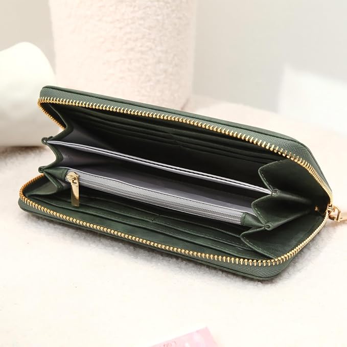 Clutch Wallet For Women, PU Leather RFID Blocking Wallet Women Large Capacity Credit Card Holder, Womens Billfolds and Wallets Gifts for Women Birthday, Ladies Wallet with Phone Holder, Zip Around