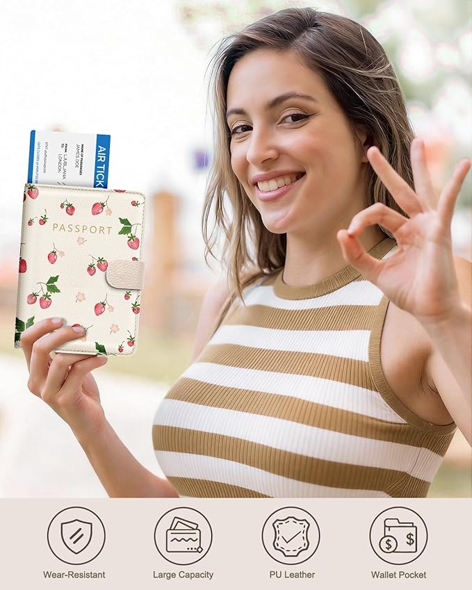 Slohif Passport Wallet Holder Cover for Travel - Women Men RFID Blocking Passport Book Protector for Boarding Pass Cards