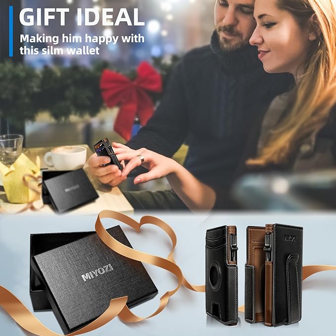 miyozi Airtag Wallet for Men,with Money Clip 10 Cards Metal Case Smart Slim Pop Up Credit Card Holder Flip with Magnetic Closure RFID Blocking wallet with Gift Box