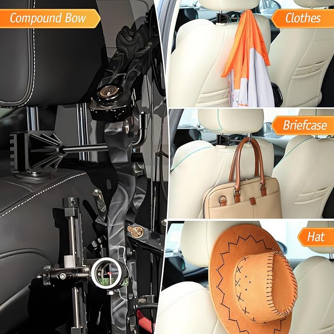 Enhon Hard Hat Holder for Truck, Heavy Duty Stainless Steel Hard Hat Accessories, Headrest Hooks for Car Seat, Compact Truck Organizer & Storage, Car Purse Hook for Work Helmets & Gear, Blackon