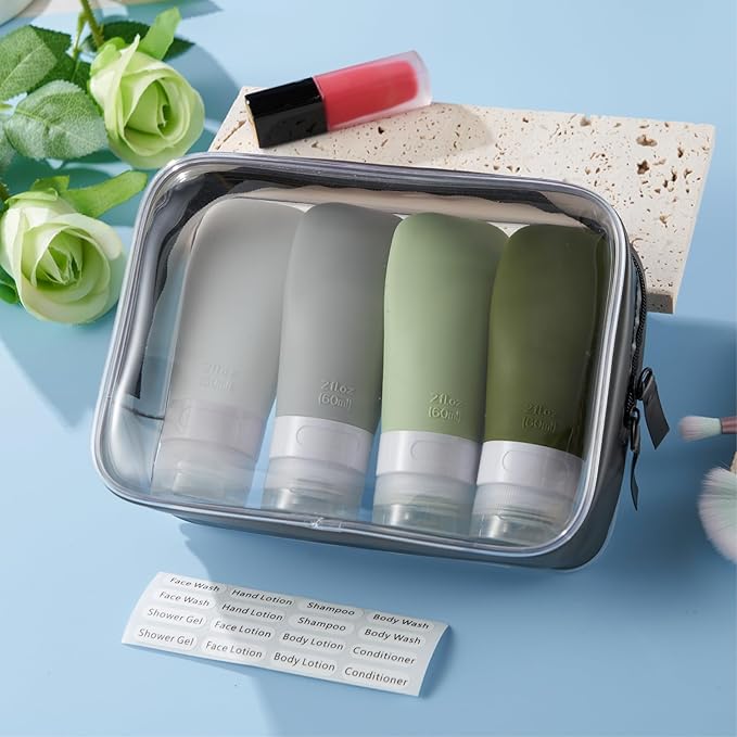 INSFIT Travel Bottles for Toiletries, TSA Approved 3oz Travel Size Containers, BPA Free Leak Proof Squeezable Silicone Tubes for Shampoo Conditioner Lotion Body Wash with Labels